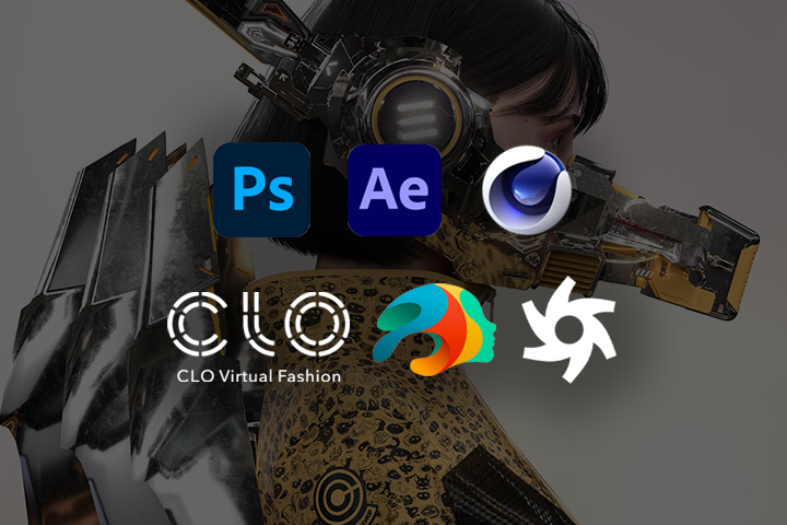 After Effects Photoshop Cinema 4D  CLO3D Daz 3D Octane Render.
