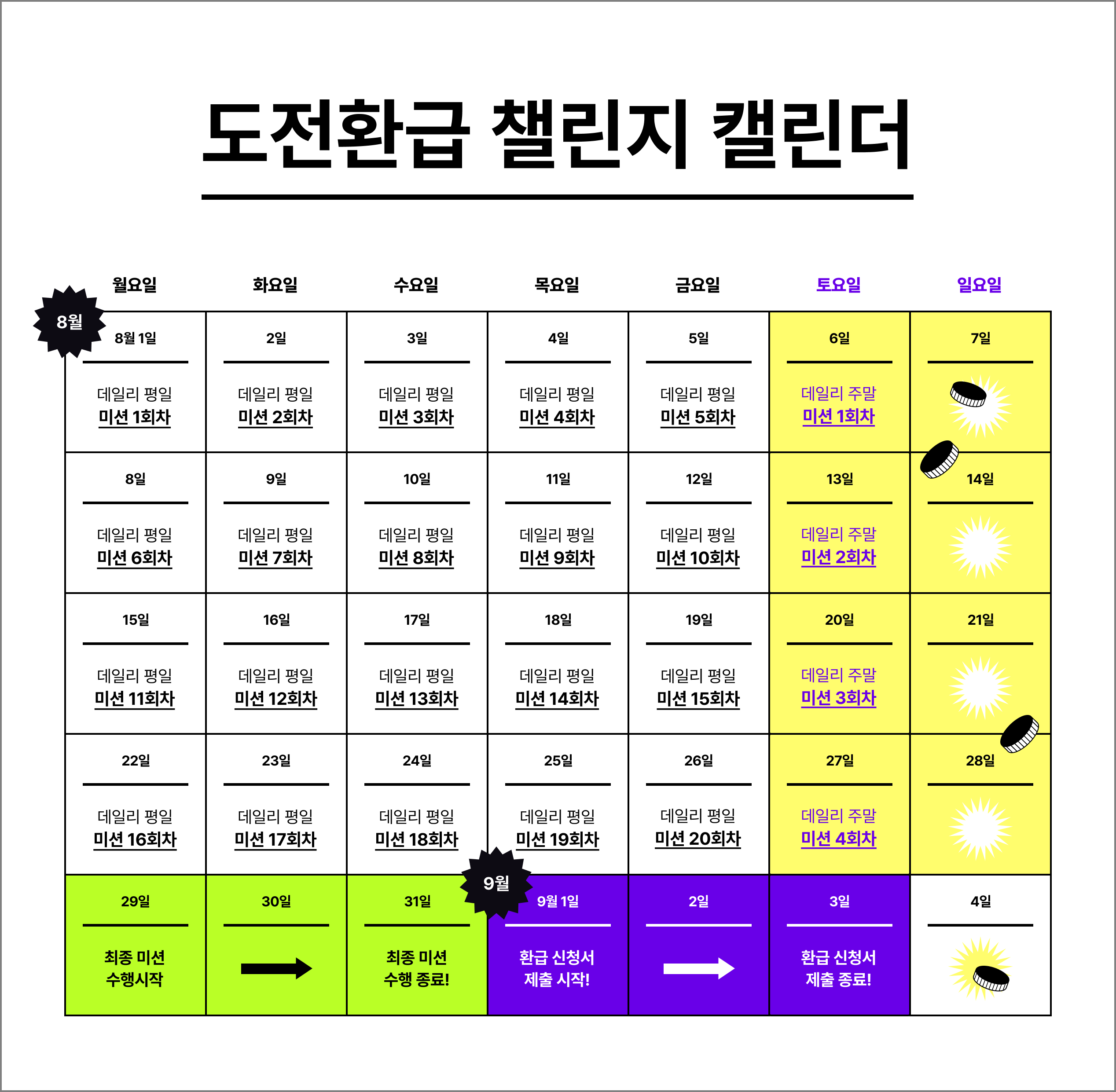 콜로소 도전환급 습관형성 챌린지 캘린더 일정