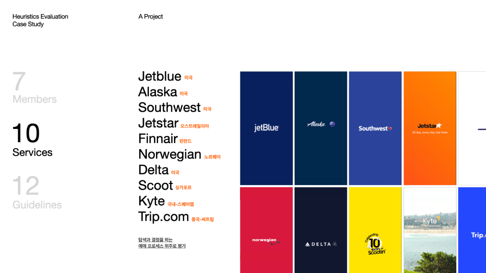 ImageSlide<b><font color=#fff> Case 4   <br>      항공사 서비스 제안 프로젝트로 <br> 알아보는 휴리스틱 평가     </b></font>