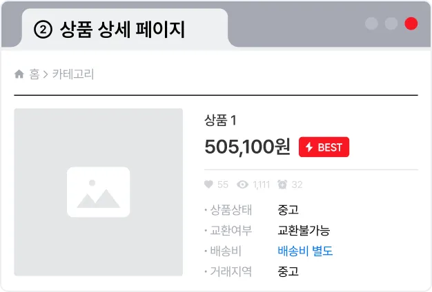 ImageSlide∙ 이미지 캐러셀<br>
∙ 찜하기 <br>
∙ 상품 상세 컨텐츠<br>
∙ 같은 태그의 상품