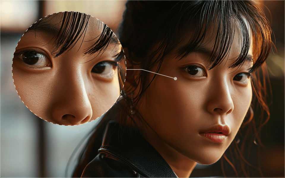 ImageSlide<font color=#ccc>
고개를 돌려, 카메라를 응시하는 눈
</font>