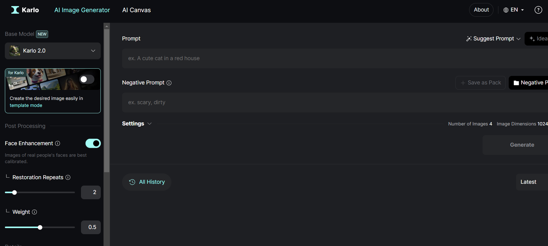 칼로는 프롬프트 자동 번역 기능과 다양한 이미지 스타일 생성 기능을 제공하며, 부정적인 프롬프트를 통해 제외할 내용을 설정할 수 있어 한국어 사용자도 쉽게 이용할 수 있습니다.
