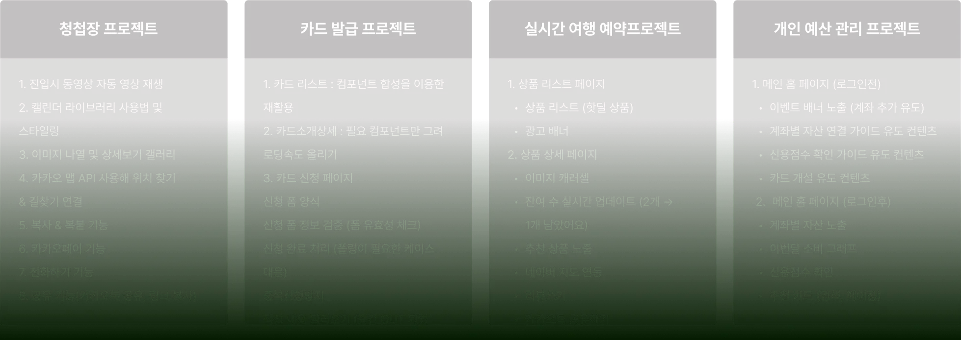 청첩장 서비스, 카드 서비스, 금융 서비스, 여행 서비스, 예약 서비스, 예산 서비스, 이미지 캐러셀