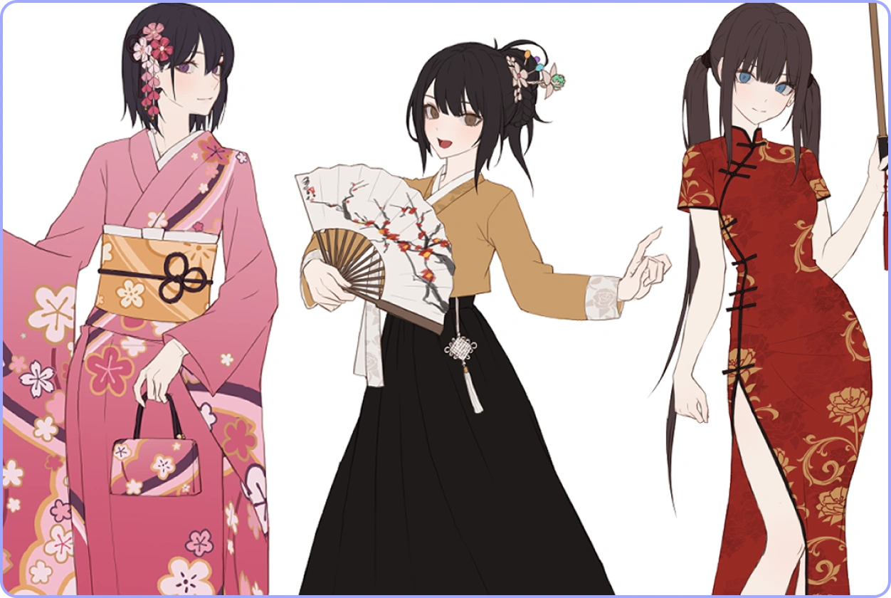 ImageSlide<b style="color:#fff">한중일 의상 디자인과 묘사까지<br>
모든 프로세스를 담은 역대급 구성</b>
