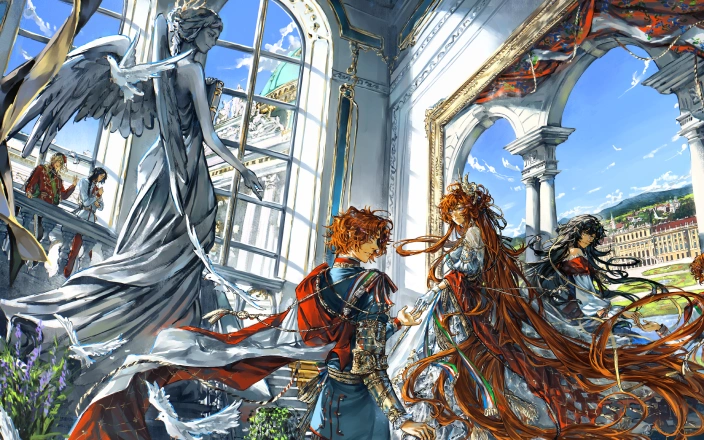 Anime Meets Classical Art: Detailed Character & Background Illustration 