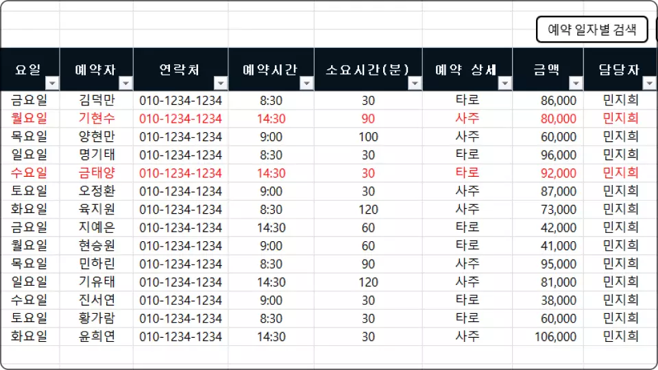 ImageSlide<b>고객 예약 일자별 관리</b>