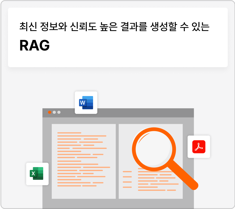 ImageSlide<span style="color:#4D4D4D;">RAG는 외부 문서, 데이터베이스, 실시간 정보까지 검색하여 답변을 강화합니다. 최신 정보 활용이 가능하며, AI가 부정확한 정보를 생성하는 문제(Hallucination)를 줄일 수 있습니다. </span>