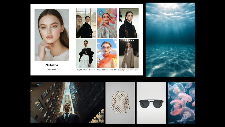 ImageSlide<span style=" padding : 6px 12px; font-size: 12px; color: #FFE2B6; border: 1px solid #FFE2B6; border-radius: 40px; display: inline-block; margin-bottom: 10px; background: #121212; "><b>Midjourney</b></span><br><span style="font-size:16px; color: #fff;"><b>STEP 1. 화보 컨셉 무드보드 제작 </b></span>