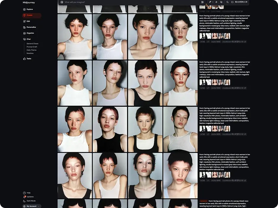 ImageSlide<span style="color:#C8FFB9;"> <b>STEP 2. </span> <span style="color:#fff;">모델 및 에디토리얼 이미지 제작</b></span>
