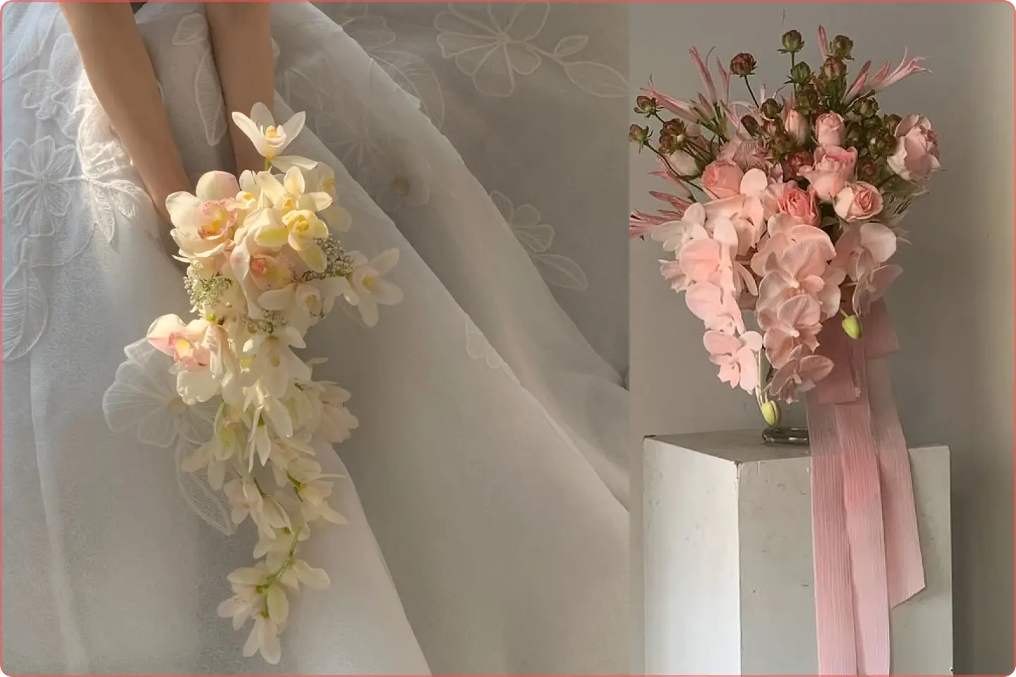 ImageSlide<span style="color:#FF5051;"><b>05</span><br> <span style = "font-size:18px; ">티어드롭 부케: 비율과 균형의 이해</span></b><br><br> <span style="color:#333332;"> 가장 예쁜 각도의 드롭 형태와 길이감의 비율을 이해하며 앞서 배웠던 내용들을 바탕으로 까다로운 부케까지 완성해봅니다. </span>