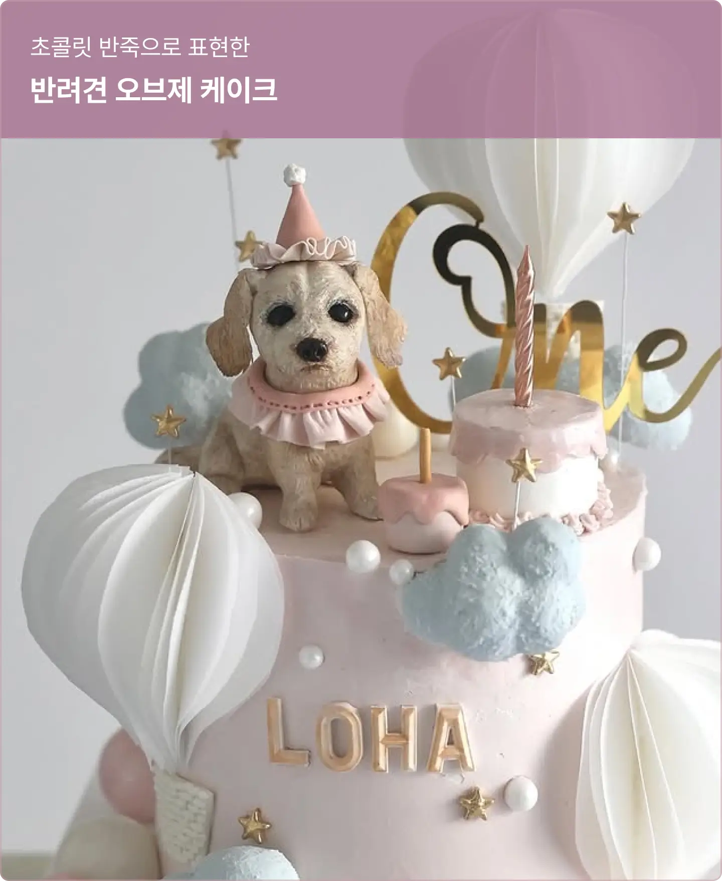 ImageSlide<b>| 주요 표현 기법</b><br> ∙ 반려견 형태 조형 ∙ 아이홀 파기 ∙ 털 질감 표현 <br> ∙ 구름 만들기 ∙ 구름 텍스쳐 표현 ∙ 구슬 등 초콜릿 반죽으로 제작<br><br> <b>| 디자인 학습 포인트</b><br> ∙ 형태·무게감 균형 잡기 ∙ 캐릭터 조형법 ∙ 12간지 등 응용 가능