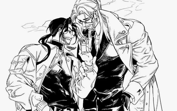 강렬한 선화와 드라마틱 포징으로 완성하는 흑백 일러스트