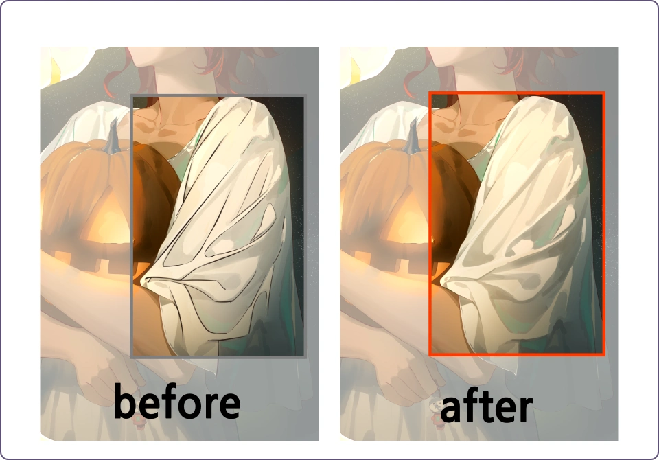 ImageSlide<b> <font color="#BCADFF">POINT 03.</font> <font color="#ffffff"> 경계를 자연스럽게 녹여내는 반무테·소프트 엣지 표현</font> </b>