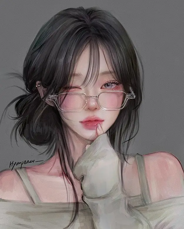 ImageSlide<span style="font-size:16px;"><font color=#B86E9B><b>예제 03. 긱시크 컨셉 소녀 안경 인물화</b></font></span><font style="display: block;margin-top: 5px;"></font> • 손을 활용한 자연스러운 디테일 추가 방법<br> • 악세서리(안경)를 활용한 인물화 드로잉 방법