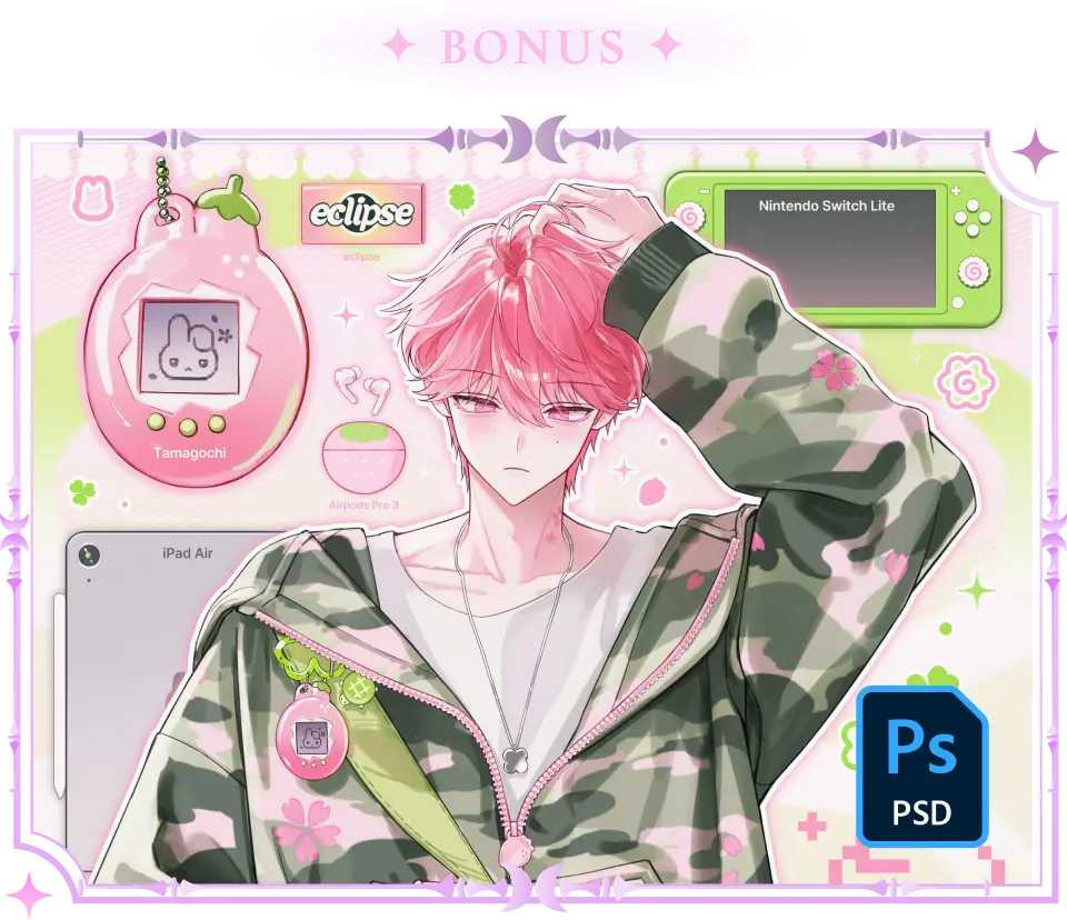 ImageSlide<div style="text-align:center; font-family:'Pretendard Variable'; line-height:1.4;"> <div style="color:#CCCCCC; font-size:14px; font-weight:400;"> 작업 과정을 그대로 분석할 수 있는</div> <div style="color:#FFFFFF; font-size:16px; font-weight:700; margin-top:2px;"> 시연 일러스트 PSD 2종 원본 </div> </div>