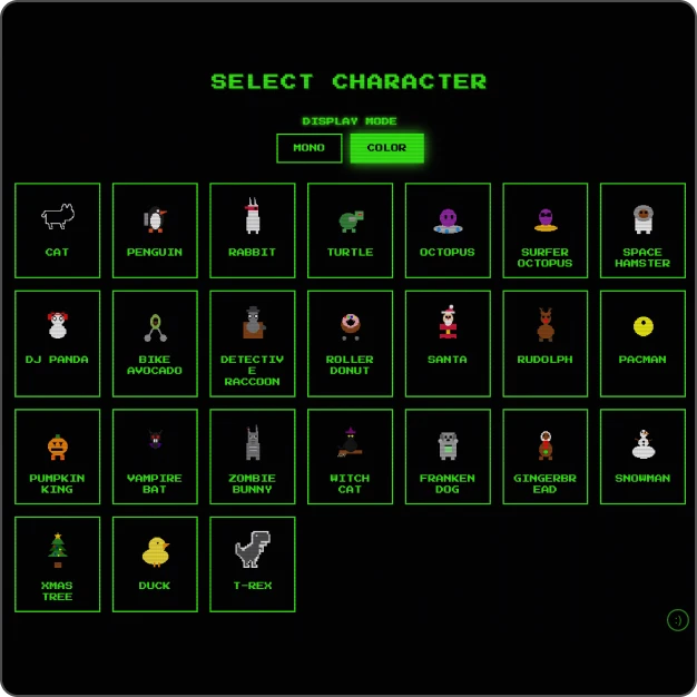 ImageSlide8bit 컨셉으로 만든 캐릭터 선택 화면