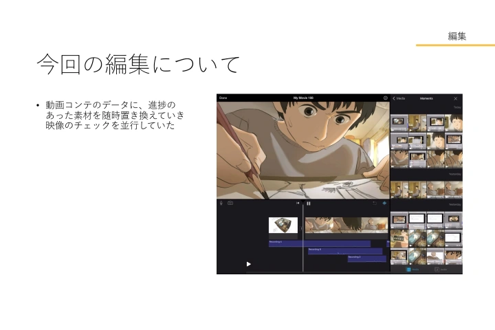 <p>絵コンテの動画化</p>