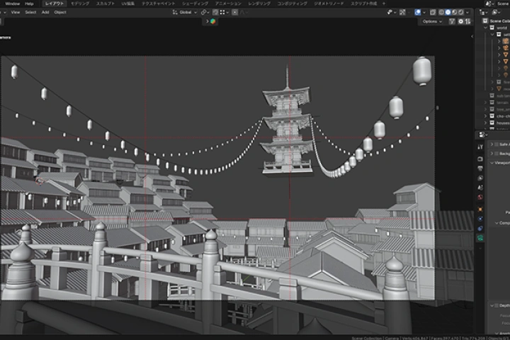 <p>モデルの配置と構図の検討</p>