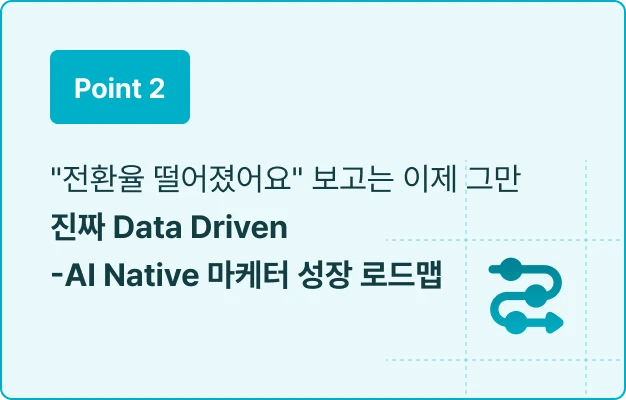 ImageSlide<span style="color:#484848;">지금 필요한 건 지표 너머의 유저 맥락을 읽고 다음 액션을 도출하는 마케터. <b>3단계 로드맵</b>으로 <b>개발 지식 Zero에서 출발해 AI 시대에 걸맞은 마케터로 성장</b>합니다.</span.
