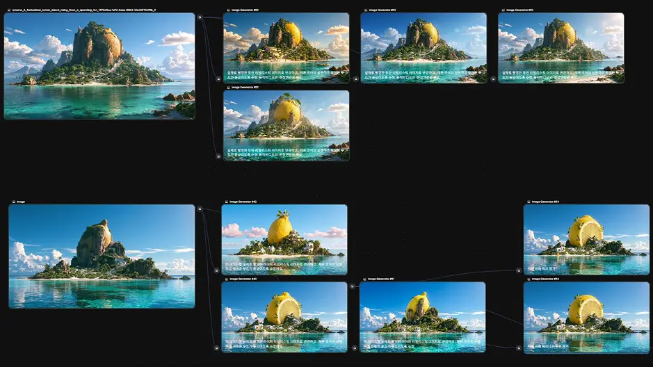 ImageSlide<b> <span style="color:#00A0E6;"> STEP 1. 무드보드 기획 & 컨셉 아이데이션 </span></b> <br> 이미지부터 찾지 않고 말로 컨셉을 먼저 정리해요. 클라이언트의 두루뭉술한 요청을 형용사·컬러·카메라 무브 키워드로 바꾸고, 톤이 제각각인 레퍼런스를 하나의 무드보드로 압축합니다.