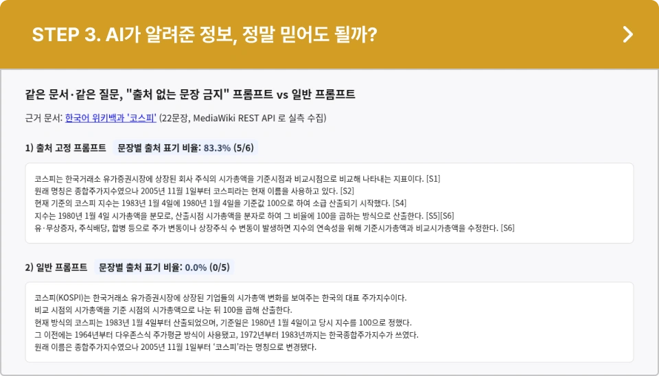 ImageSlide근거 문서를 고정하고 답변에 출처를 강제하는 프롬프트를 활용해, AI의 답변뿐 아니라 그 근거까지 확인하는 방법을 익힙니다.